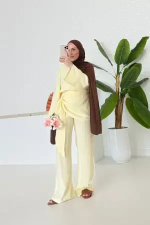 Tensel Premium Bağlamalı Tulum Sarı - Nuuwears