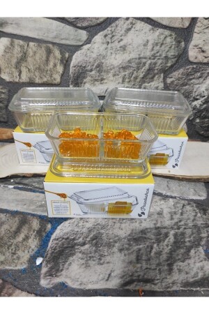 Tereyağlık.3 Lü (3 ADET) Iki Bölmeli Cam Tereyağlık-kahvaltılık Saklama Kabı 96764-PŞB-FRİGO STUDİO - Paşabahçe