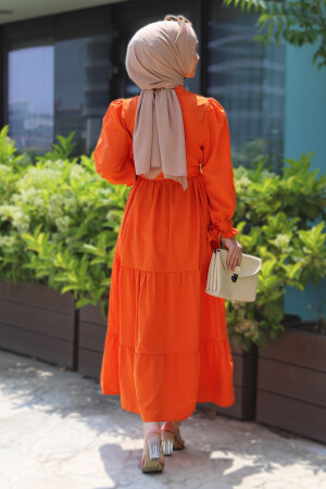 Terikoton Hijab-Kleid mit Rüschen an den Ärmeln und vorne – Orange 89020231019 - 3