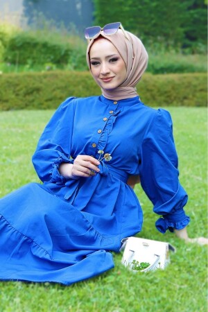 Terikoton Hijab-Kleid mit Rüschen an den Ärmeln und vorne – Saks - 1