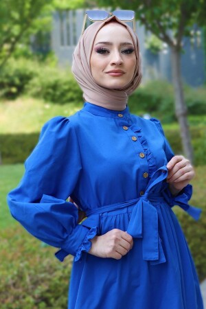 Terikoton Hijab-Kleid mit Rüschen an den Ärmeln und vorne – Saks - 4