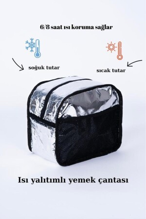 Termal Çanta Isı Yalıtımlı Su Geçirmez Yemek Taşıma Beslenme Çantası Askılı Siyah Puantiyeli - 6