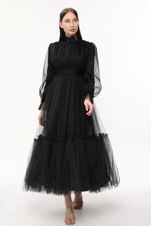 Tesettür Abiye Elbise Hayal Tül Büzgü Detaylı Abiye Elbise - Asees