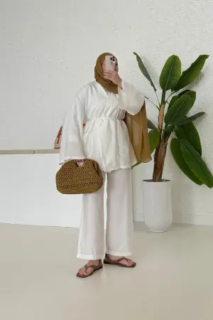 تينسل ثدي مزدوج إغلاق كيمونو بدلة أبيض - Nuuwears