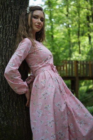 Tesettür Bahar Dalı Pudra Rengi Elbise KCGM10056 - KÜÇÜĞÜM BUTİK