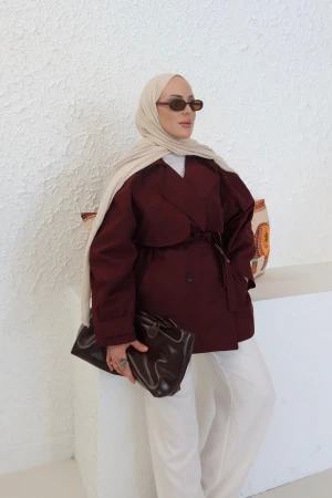 طراز ماسسي غالب الحجم معطف الخندق بورغوندي - Nuuwears