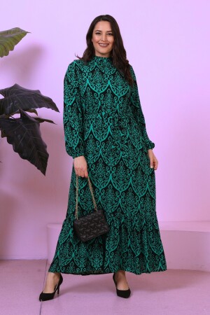 Tesettur Elbise Yazlik Kadin Tesettur Giyim Buyuk Beden Piliseli Elbise Zümrüt Yeşili 8686sevimG2 - Ferace