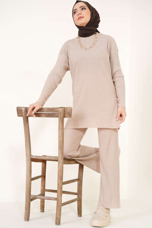 Tesettür Fitilli Uzun Kol Alt-Üst İkili Takım Bluz Pantolon - Ekogiyim