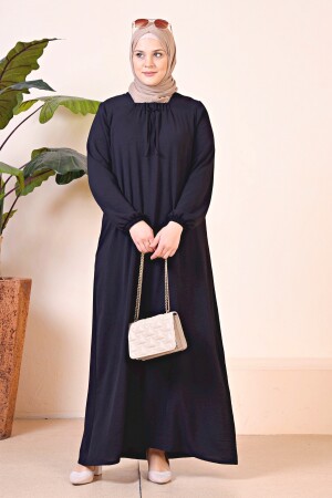 Tesettur Rahat Kalıp Kadin Buyuk Beden Elbise Viskon Siyah - Ferace