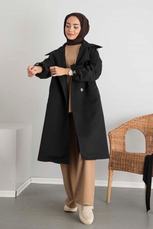 معطف خندق منقلب منقلب منقلب أسود - Moda Ala