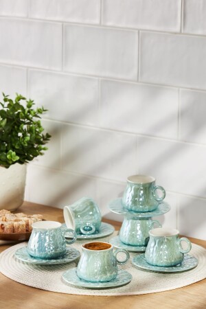 Teşvikiye Set mit 6 Kaffeetassen aus Porzellan, Türkis 600. 15. 01. 2606 - Emsan