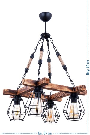 Tetra Wooden 4 Lü Lüx Halatlı Avize ÖZP.0310 - 2