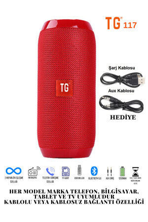 T&g 117 Bluetooth-Lautsprecher, kabellos, tragbar, Klangbombe, extra Bass, Rot, tg117-bymia - 1