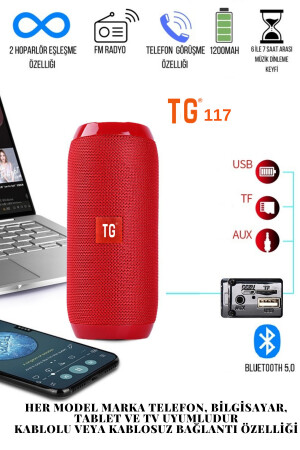 T&g 117 Bluetooth-Lautsprecher, kabellos, tragbar, Klangbombe, extra Bass, Rot, tg117-bymia - 3