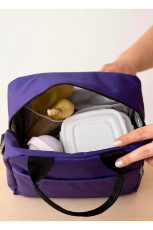 Thermo-wasserdichte wärmeisolierte Tasche zum Mitnehmen von Mahlzeiten, Lunchbox mit Aufhänger, Lila - 6