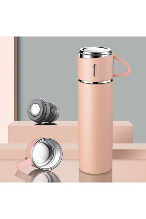 Thermoskanne aus Edelstahl, rosa Farbe, 3 Glas-Thermos-Set, Vakuum-Thermos-Set mit Geschenkbeutel - 1