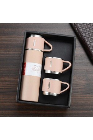 Thermoskanne aus Edelstahl, rosa Farbe, 3 Glas-Thermos-Set, Vakuum-Thermos-Set mit Geschenkbeutel - 4