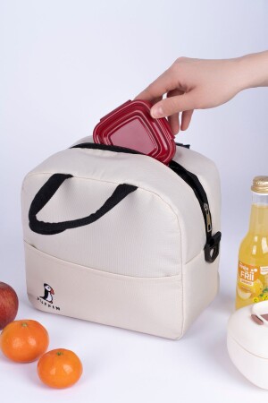 Thermotasche, wärmeisoliert, wasserdicht, zum Mitnehmen von Lebensmitteln, Lunchbox mit Aufhänger, Creme - 3