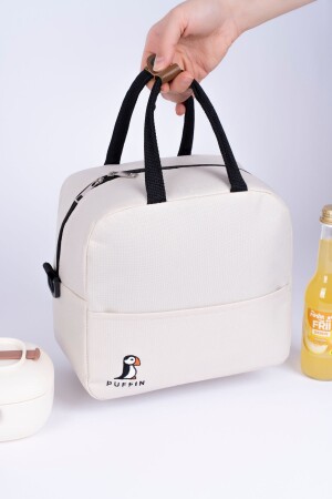 Thermotasche, wärmeisoliert, wasserdicht, zum Mitnehmen von Lebensmitteln, Lunchbox mit Aufhänger, Creme - 4