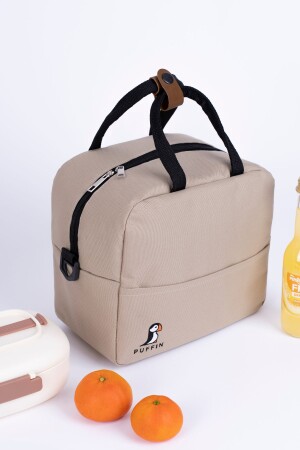 Thermotasche, wärmeisoliert, wasserdicht, zum Mitnehmen von Lebensmitteln, Lunchtasche mit Aufhänger, beige, einfarbig - 1