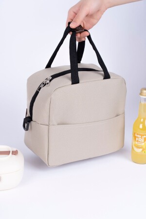 Thermotasche, wärmeisoliert, wasserdicht, zum Mitnehmen von Lebensmitteln, Lunchtasche mit Aufhänger, beige, einfarbig - 3