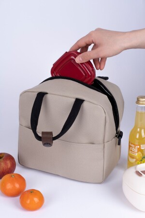 Thermotasche, wärmeisoliert, wasserdicht, zum Mitnehmen von Lebensmitteln, Lunchtasche mit Aufhänger, beige, einfarbig - 4