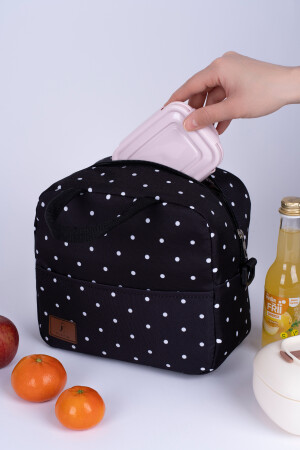 Thermotasche, wärmeisoliert, wasserdicht, zum Mitnehmen von Lebensmitteln, Lunchtasche mit Aufhänger, schwarz gepunktet, TC4483 - 4