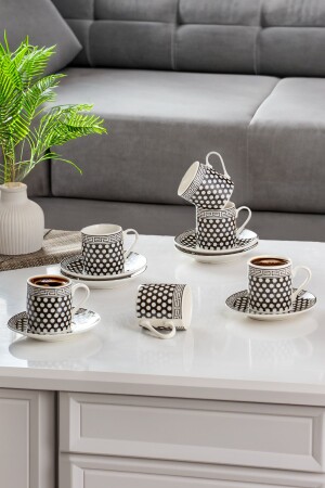 Thoth 12-teiliges türkisches Kaffeetassen-Set aus Porzellan, Schwarz 2021ST0640 - 2