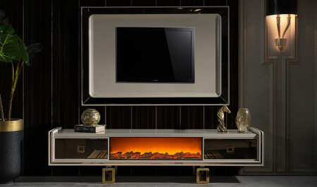 Tiana Tv Ünitesi - Gold - Şömineli - Cadde Yıldız