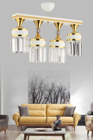 Tiefer, 4-teiliger, luxuriöser, moderner Kronleuchter aus Kristallstein, glamourös, weißgoldvergoldet, 4014 - 1