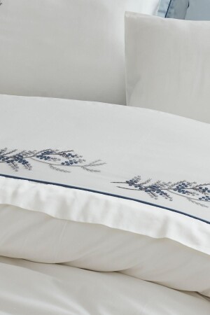 Tiefes Doppelbett-Bettbezug-Set, 100 % Bio-Baumwollsatin, handbestickt, Creme, 200 x 220 cm, NVRDRN200 x 220 - 3