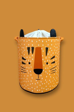 Tiger Tasarımlı Ağzı Büzgülü Bebek Çocuk Odası Düzenleyici Saklama Kutusu Oyuncak Kirli Sepeti 37x40 - 1