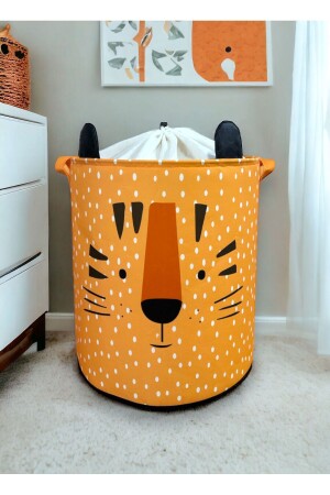 Tiger Tasarımlı Ağzı Büzgülü Bebek Çocuk Odası Düzenleyici Saklama Kutusu Oyuncak Kirli Sepeti 37x40 - 2