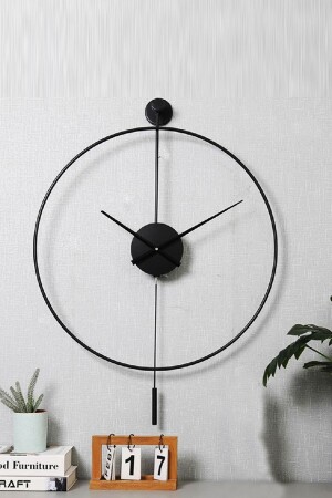 Tiktok 60 cm Schwarz – Moderne dekorative Metall-Wanduhr mit Pendel - 2