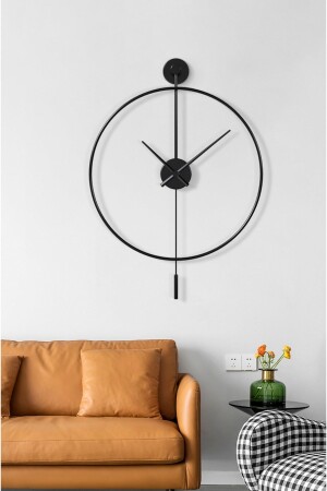 Tiktok 60 cm Schwarz – Moderne dekorative Metall-Wanduhr mit Pendel - 4