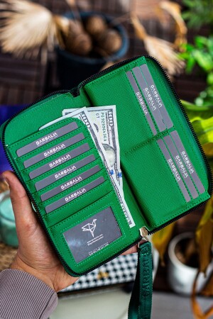 Tilburg Handgelenkgriff Strohgeflechtmuster Grüne Portfolio-Geldbörse mit vielen Kartenhaltern TILBURG - 7