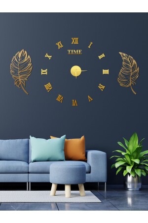 Time Collection 3d Roma Rakamlı Saat Ve 2li Yaprak Pano Set (ALTIN) - 1