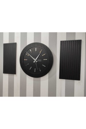 Time Collection Rayon Black 3 Parça Daire Duvar Saat, (SİYAH) RAYON-SAAT - 6