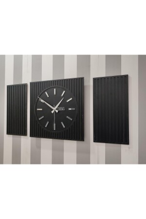 Time Collection Rayon Black 3 Parça Kare Duvar Saat, (SİYAH) RAYON-SAAT - 5