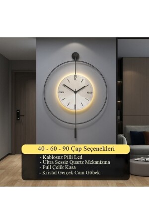 Timelles Xxl 90 Black Fred (3 Pil Ile Gelir ) Led Kristal - Modern Dekoratif Camlı Metal Duvar Saati - Metaquartz Aksesuar