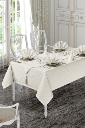 Tina Lux Jacquard-gemustertes Tischdecken-Set für 12 Personen (Creme) - 1