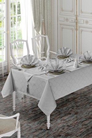 Tina Lux Jacquard-gemustertes Tischdecken-Set für 12 Personen (grau) - 2