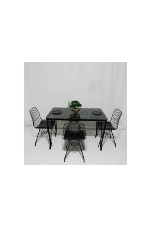Tisch- und Stuhlset mit Marmormuster, 110 x 70 cm, Tischset mit 4 Stühlen, 5582204 - 2