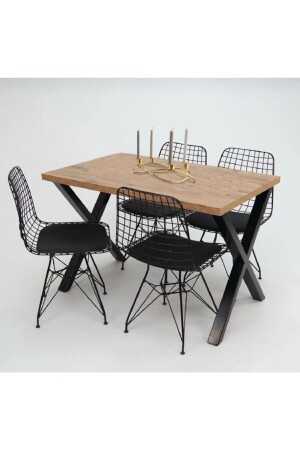 Tisch- und Stuhlset mit X-Beinen, Woody Pine, 120 x 80 cm - 1