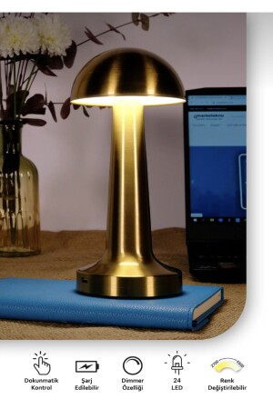 Tischlampe USB wiederaufladbar 3-Farben-Laterne Gold EW-MASALMB1 - 2