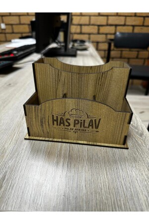 Tischserviettenhalter aus Holz für Café-Restaurant-Hotels, zerlegt mit Logo 631af3ab-8338-58b4-b89d-dc45188e688a - 5