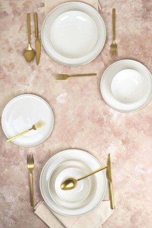 Tohana Bone Porcelain 24-teiliges goldenes Tafelservice HMNV-24PARCAPORCELEN-GLD-92800-THN - 6