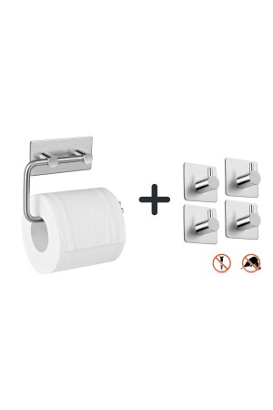 Toilettenpapierhalter aus Edelstahl und 4 Kleiderbügel – selbstklebende Montage – keine Schrauben! - 2