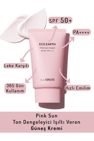 Ton Dengeleyici Işıltı Veren Güneş Kremi 50 gr - Eco Earth Pink Sun Cream SPF 50- ve PA-- - 2