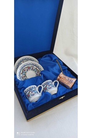 Topkapi-Porzellantassen-Set mit samtverpackter Kupfer-Kaffeekanne 0202 - 5